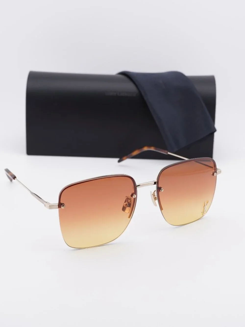 Saint Laurent SL312M 004 Square Rimless Sunglasses - Gold / Orange